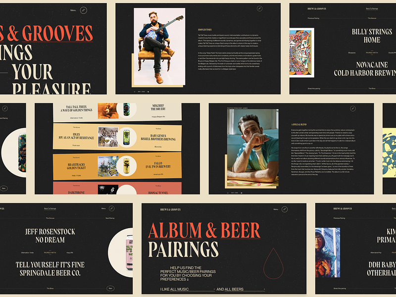 Brews & Grooves album pairings animation beer branding brews and grooves design graphic design illustration interactive design mobile design music passion project product design rogue studio typography ui ux web web design website
