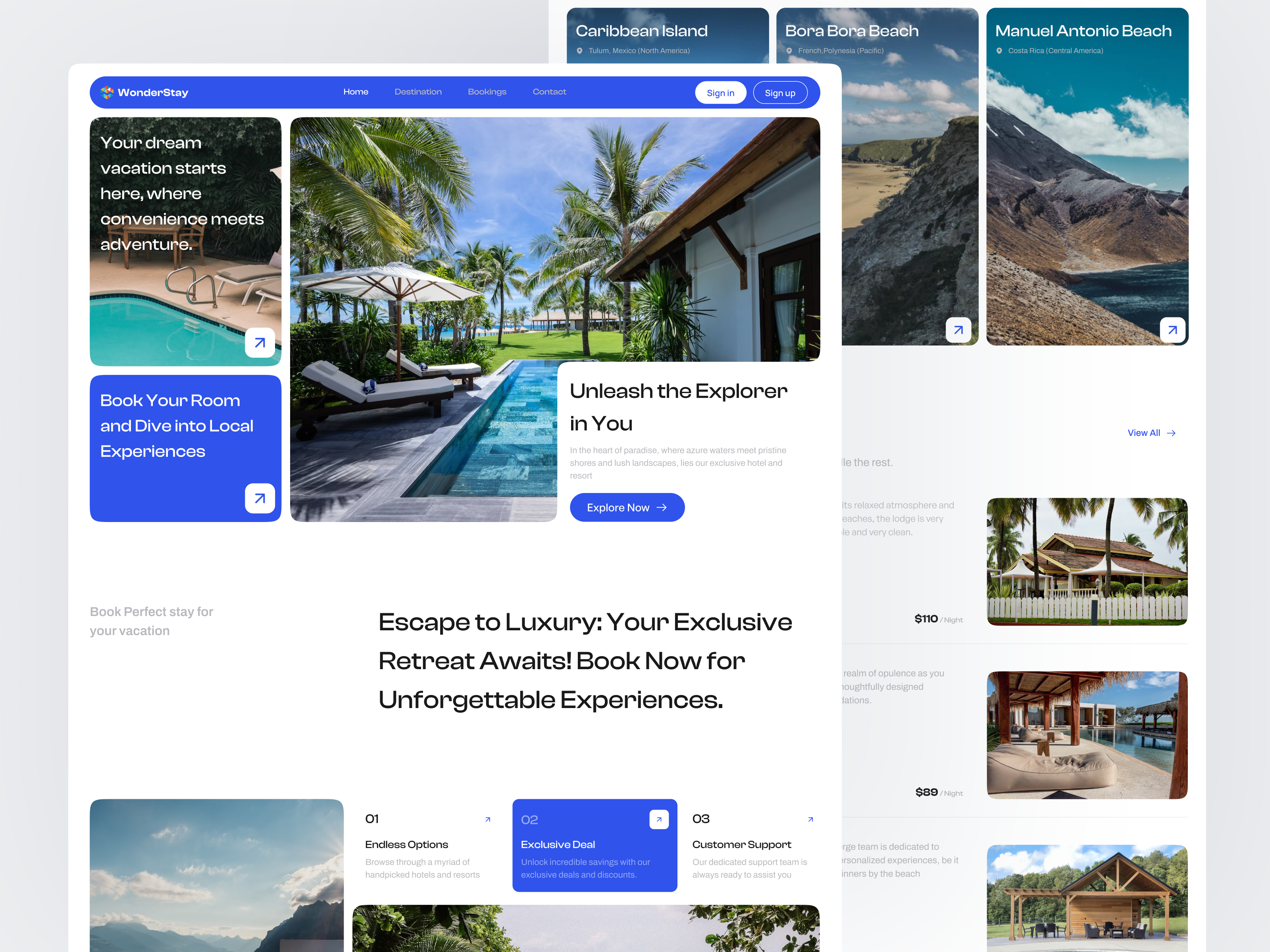 WonderStay - Travel Landing Page agency booking destination holiday hotels landing page landing page design travel travel agency travel landing page travel transportation travelling trip ui ux villa web web design web page website