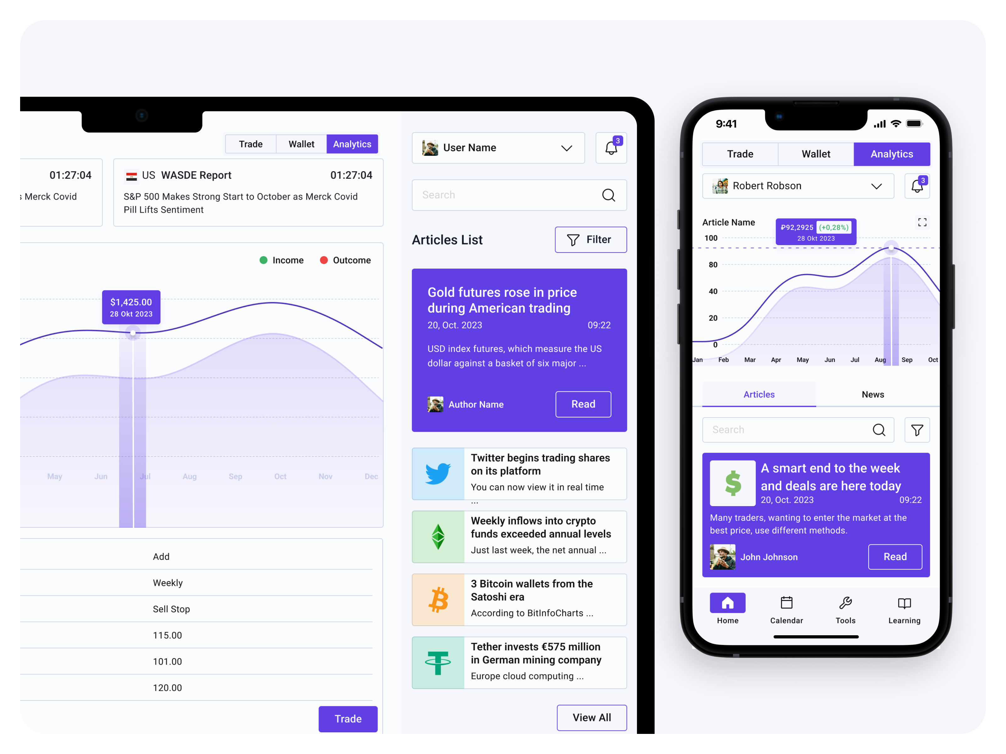 Example of UPPER — Trading App — UI Kit