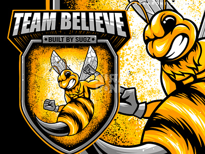 🐝💪Team Believe - Fierce Bumblebee💛🖤 apparel design bee bodybuilder branding bumblebee cartoon character clothing design esport flower graphic design gym honey bee illustration logo mascot merch merchandise design team believe tshirt design