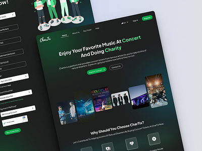 Landing Page - Charity Concert Tickets app design branding branding design charity tickets concert platform concert ticket graphic design landing page landing page design minimal natural disasters ui web design