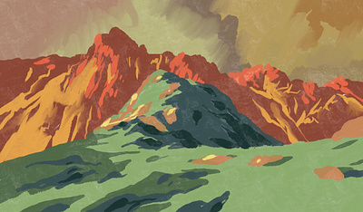 Mountains green illustration india landscape mountains nature nepal red