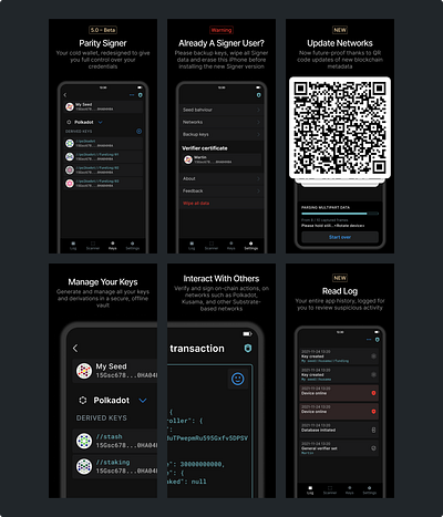 Password manager – App store screens account accounts app store blockchain data google play list manager offline password product design qr screens security transaction ui warning