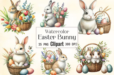 Vintage Watercolor Easter Bunny Clipart easter rabbit illustration