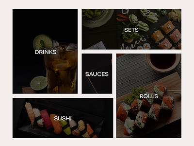 Menu categories in sushi restaurant banner cards categories composition illustration layout menu menu cards menu categories photo layout sushi sushi menu sushi restaurant typography ui uiux design web design