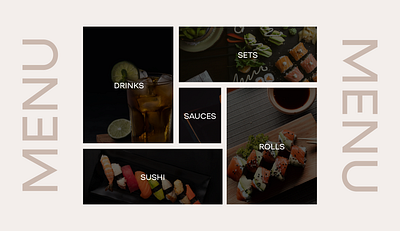 Menu categories in sushi restaurant banner cards categories composition illustration layout menu menu cards menu categories photo layout sushi sushi menu sushi restaurant typography ui uiux design web design