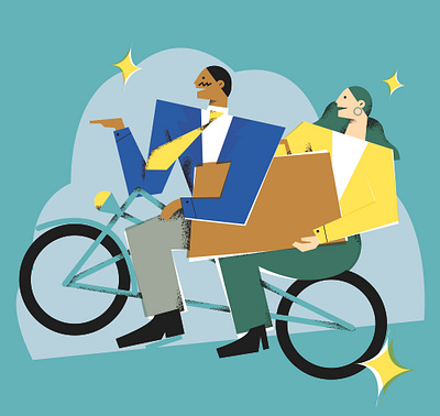 Harvard Business Review - When to Cooperate with Colleagues bicycle collegue cooperation editorial illustration harvard harvard business review illustration visual metaphor