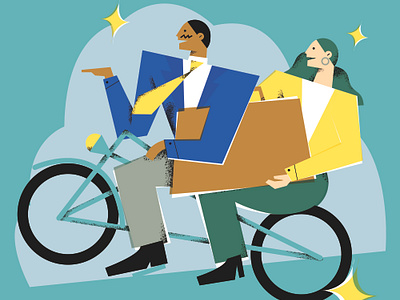 Harvard Business Review - When to Cooperate with Colleagues bicycle collegue cooperation editorial illustration harvard harvard business review illustration visual metaphor