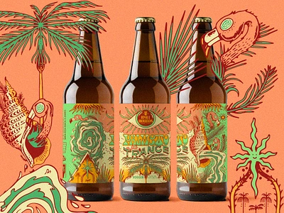 Palmetto Trance beer label design beachy beer label florida graphic design hand lettering handlettering ill illustration lettering trippy illustration tropical