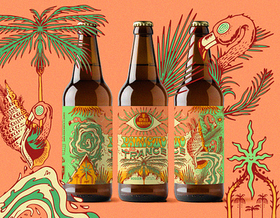 Palmetto Trance beer label design beachy beer label florida graphic design hand lettering handlettering ill illustration lettering trippy illustration tropical