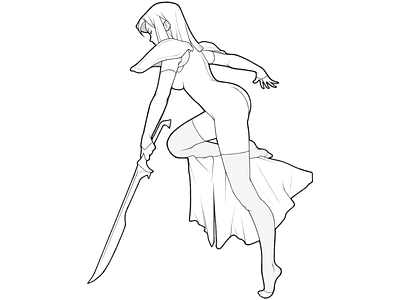 warrior black and white cartoon character character design comic details drawing fantasy girl halftone illustration knight line minimal monochrome pencil procreate simple sword warrior