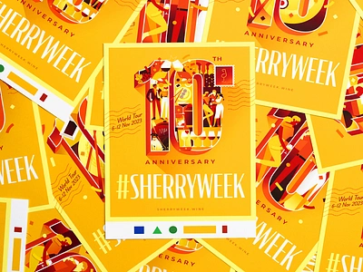 #Sherryweek 🍷 alcohol anniversary celebrating character character design cheers colorful design geometric geometry glass of wine glasses illustration jerez minimal people poster vino de jerez wine