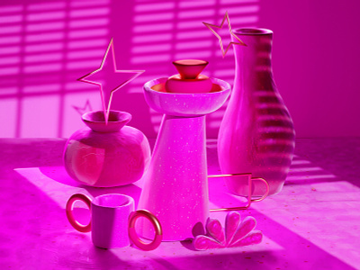 💖 blender clay colorful colourful geometric geometry illustration jar minimal mug pink plant pot still life stilllife vase