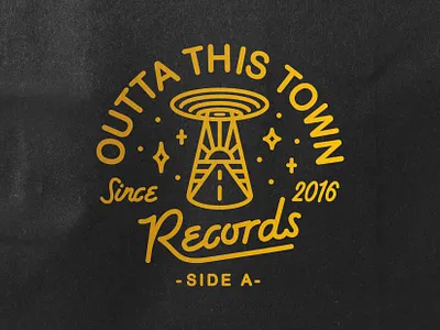 Outta This Town records 🛸✨ 🎵 badge branding creative creative design design flying saucer graphic design identity illustration logo logo design minimal music records type typography ufo vinyl
