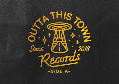 Outta This Town records 🛸✨ 🎵 badge branding creative creative design design flying saucer graphic design identity illustration logo logo design minimal music records type typography ufo vinyl