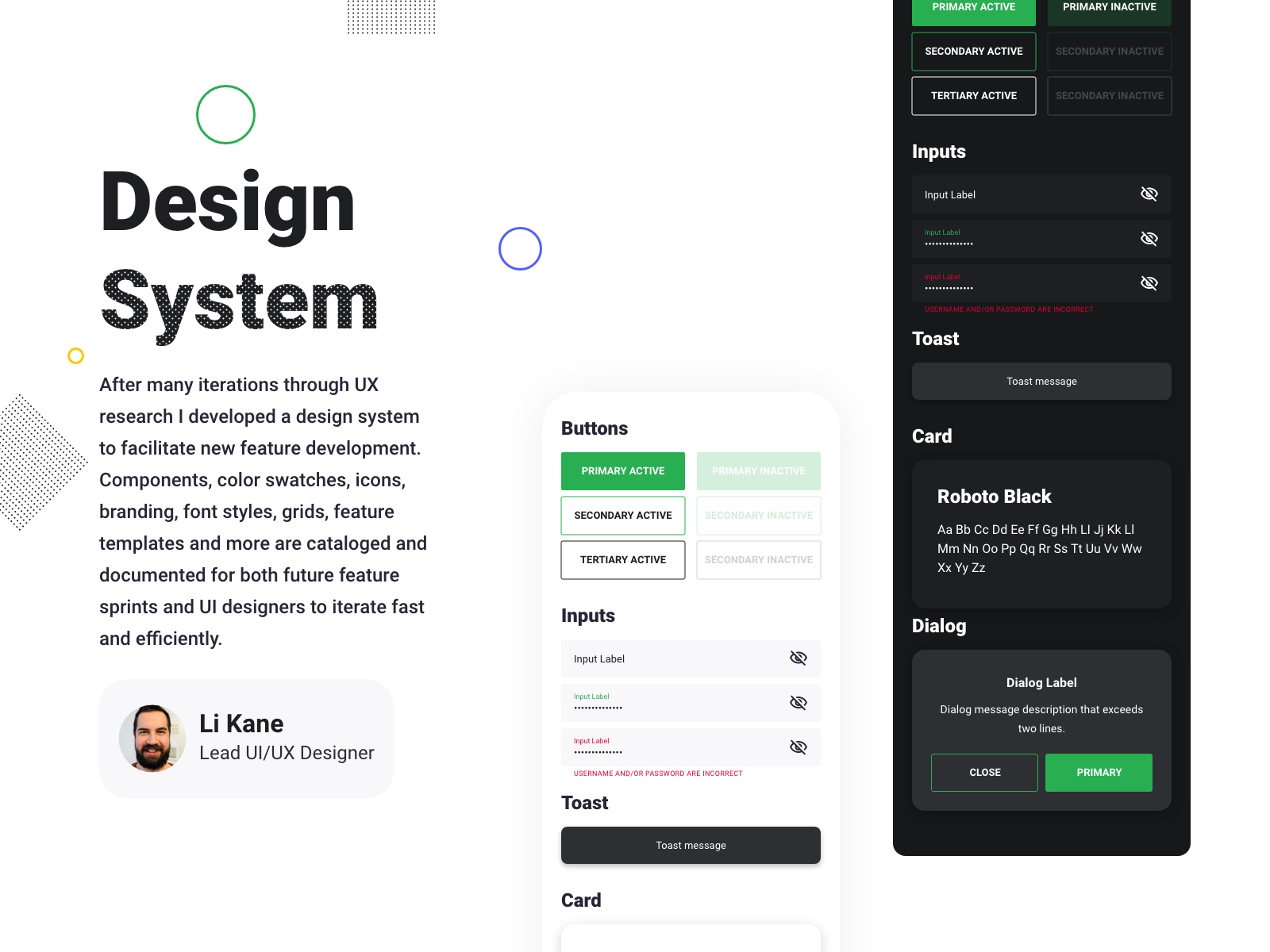 The Credzy design system: buttons, inputs, toasts, cards and dialogs in light and dark