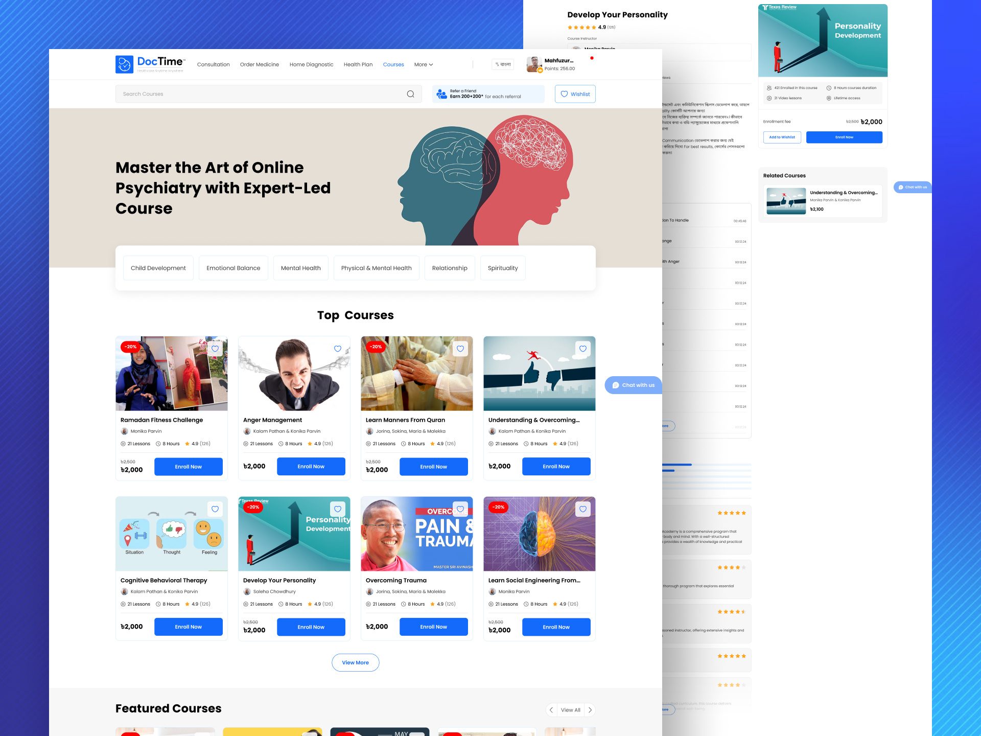 Courses Landing Page Design for DocTime Website courses doctime healthcare jahidul ui ux mentalhealth online appointment online doctor telemedicine