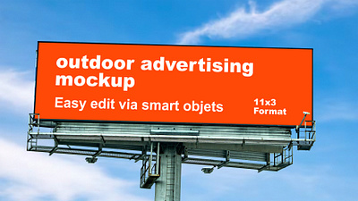 Mockup of a Roadside Advertising Sign ads advertising banner download graphic design mockup print product design psd publicitu sky template