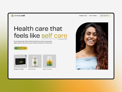 Remedy Well / homepage benefits blog cta healthcare hero homepage how it works interaction design mindfulness packages services skincare telemedicine ui website