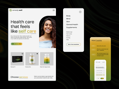 Remedy Well / responsive adaptation design fold healthcare hero how it works interaction design menu mobile products resize responsive steps studio tablet telemedicine ui website