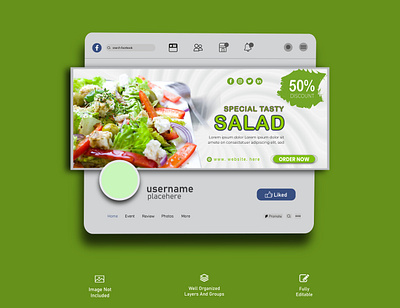 looking facebook cover design food awesome discount cover page editable cover page elegant food design illustration marketing cover design salad facebook cover text trend vector cover