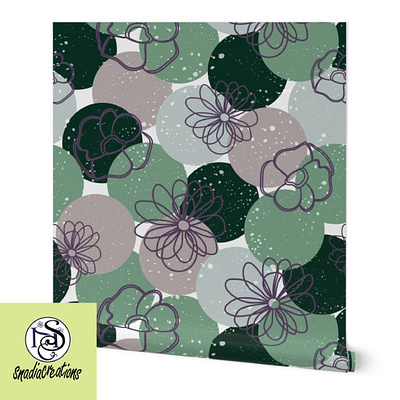 Serene flowers calmness circles cool design fabric designer flowers fresh green home decor minimalist seamless pattern serene textile pattern designer vector wallpaper design