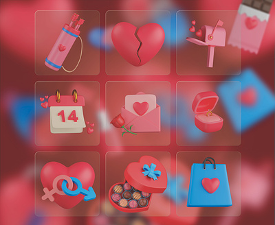 Valentine's Day 3D Icon Set 14th feb 3d 3d icons brocken heart chocolate box design graphic design heart icons illustration love mailbox ui valentine valentine 3d icon valentine icons valentine shoping bag valentines day vector
