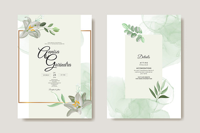 white flower and leaves wedding invitation template set greeting romantic vector