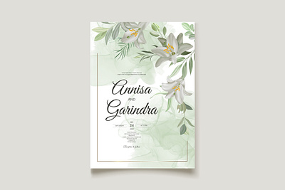 white flower and leaves wedding invitation template set vector