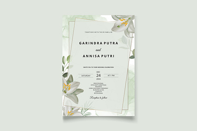 white flower and leaves wedding invitation template set vector