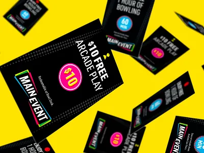 Main Event Game Cards adobe illustrator bowling center branding business cards design gaming graphic design