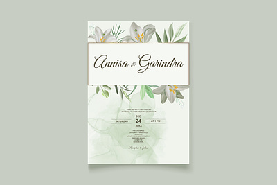 white flower and leaves wedding invitation template set vector