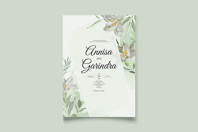 white flower and leaves wedding invitation template set vector