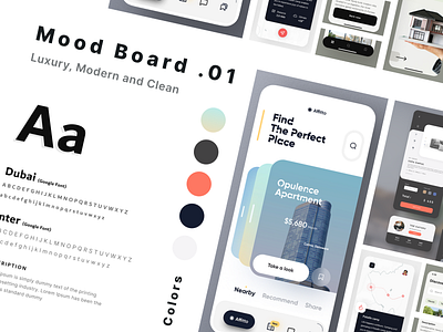 Mood boards for UI UX Design app clean concept creative creative direction design idea inspiration luxury mobile modern mood board moodboard premium process product real estate ui ux website