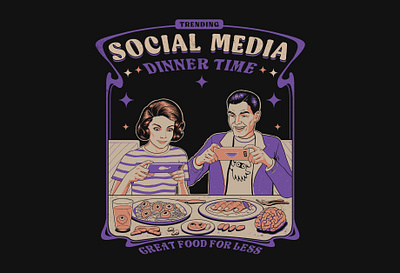 Social Media (Dinner Time) digital art funny art humor illustration illustrator meme retro social media tshirt tshirt design tshirt designer vintage