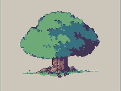 A mighty oak! 16bit 8bit chillart environment design gameart huion huiontablet illustration minimalistart minimalistic natureart pixel art pixelart retroart stylized treeart
