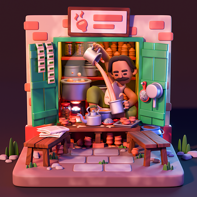 Flavours of Kolkata: The Tea Stall Vibe 3d b3d blender3d character illustration indian lowpoly