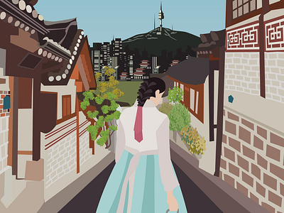 30 Day Design Challenge | Day 2 Travel 30 day design challenge busan design design challenege digital design graphic design hanbok illustration illustrator korea korea poster kpop seoul south korea travel travel poster