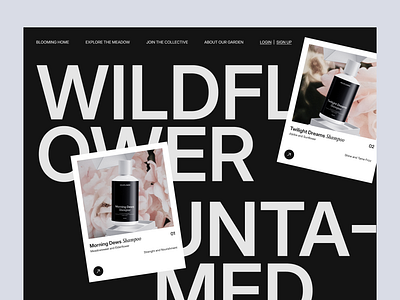 Wildflower - Marketplace Landing Page black design dark design flower landing page marketplace maximalism minimalism shampoo ui ui ux website