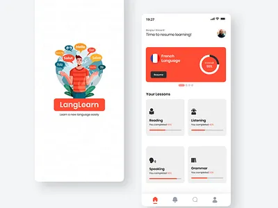 Language Learning App app ui dailyui design dualingo figma language app language app ui language learning app mobile app interface ui ui daily challenge uidesigner uiux ux