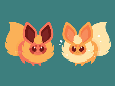 Flareon character art cute animal cute fox cute illustration eevee fanart pokemon eevee fanart pokemon flareon flareon flat vector illustration happy friendly cute mascot pokeball character pokemon