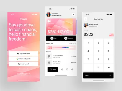 Finsans - Digital Wallet Mobile App analytics app app design budget card cards credit card digital wallet app digital wallet mobile finance finance app finance mobile fintech mobile mobile app mobile design payment history send money wallet wallet mobile