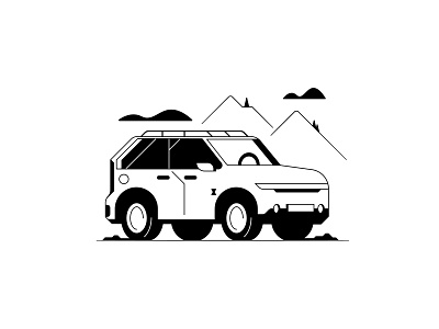 Outdoorsy EV car cloud electric ev icon illustration line minimal mountain nature outdoors rivian suv tesla tree truck vehicle