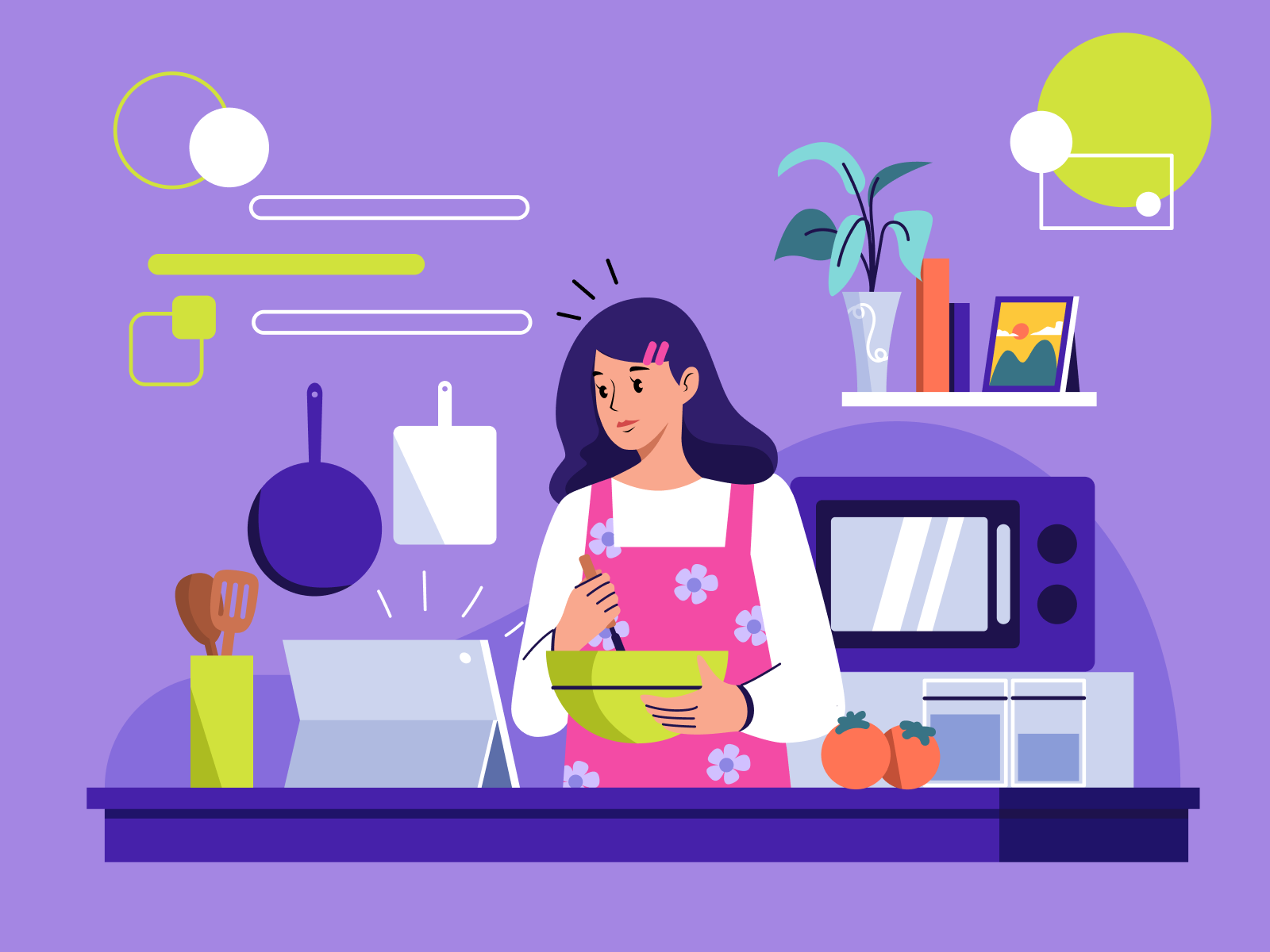 Savory Online Cooking Course beverage bon appetit character cook cooking course culinary dessert figure food illustration interner kitchen landing page online course online learning vector web website woman