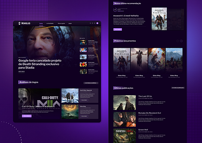 Game blog web design app branding dark mode design games graphic design logo minimal purple ui ux web design