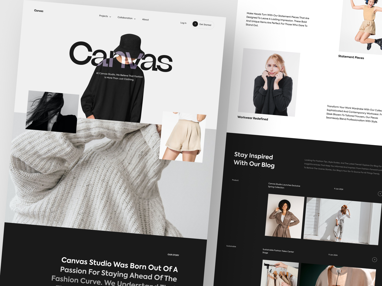 Canvas Fashion Studio - Landing Page branding clean design discover fashion graphic design landing page layout minimal modern design new noteworthy popular sustainable tren ui ui design uiux web design website