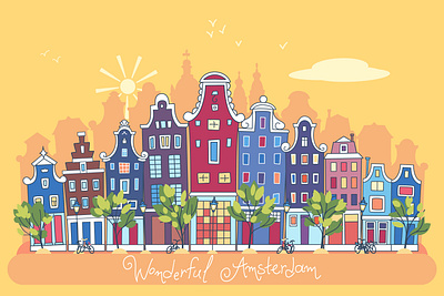 Spring Amsterdam. Vector illustration amsterdam architecture banner graphic design illustration landmark sketch town travel urban sketch