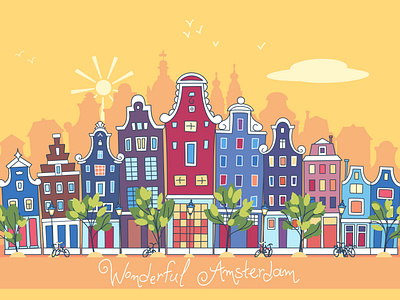 Spring Amsterdam. Vector illustration amsterdam architecture banner graphic design illustration landmark sketch town travel urban sketch