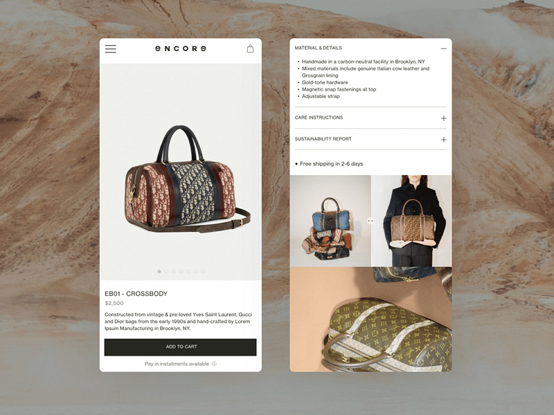 Encore Bag Shopify Launch design ecommerce ui ux web website