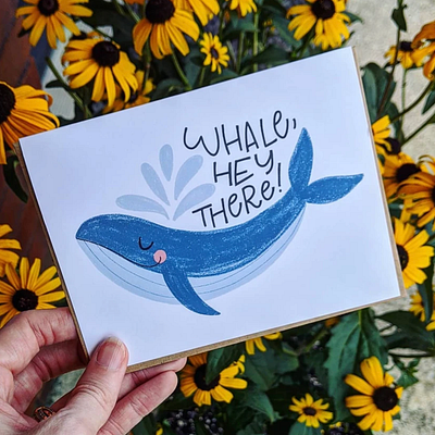 Whale, hey there! digital illustration drawing illustration note card post card procreate pun stationery